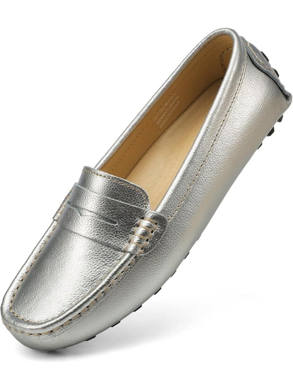 Women's Silver Slip on Round Toe Backless Slides Casual Buckle Flat Loafers Shoe